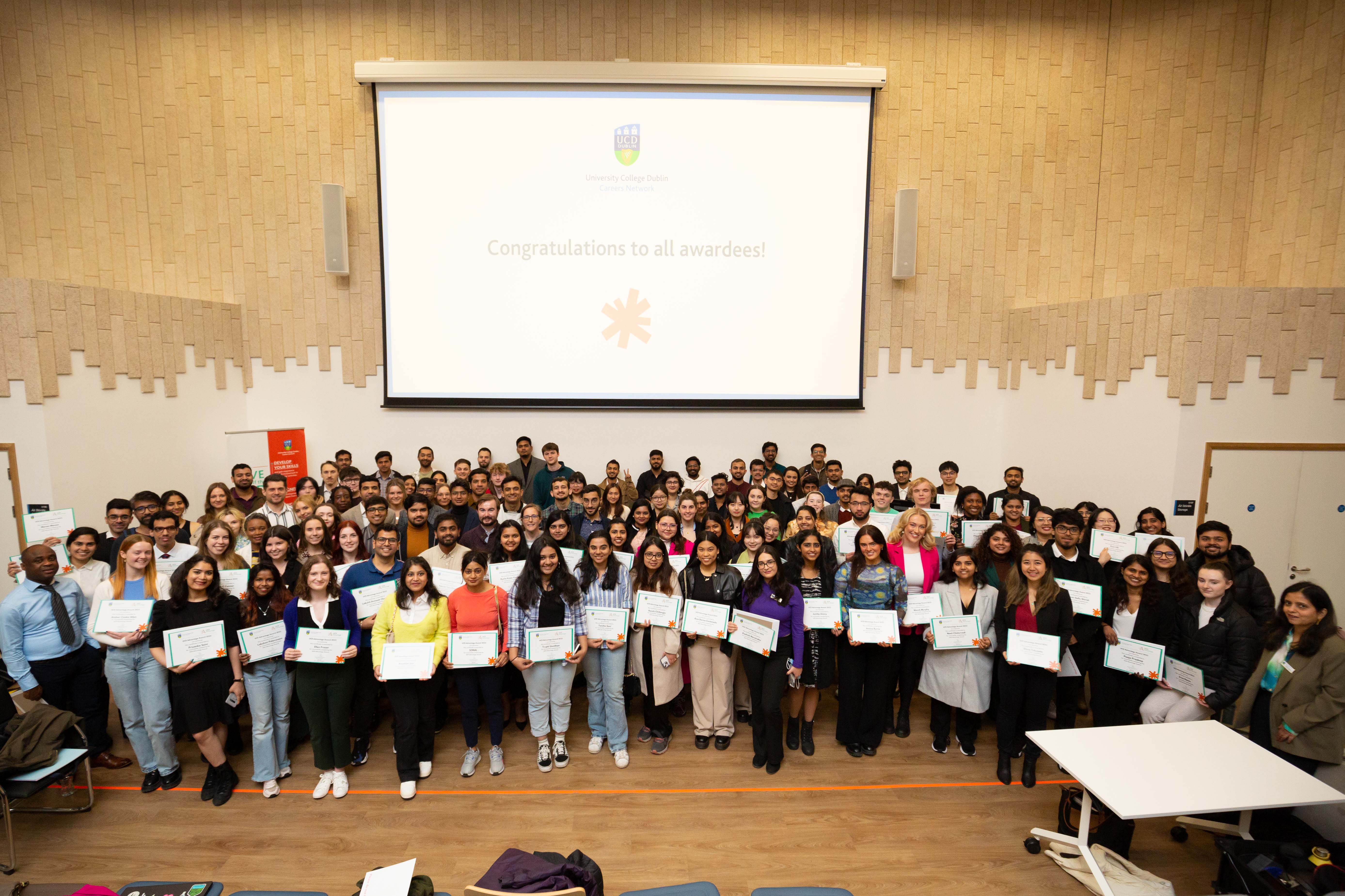 A photo of a lecture hall filled with students participating in the UCD Advantage Award.
